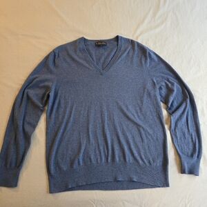 Brooks Brothers Heathered Blue Supima Cotton Vneck Sweater